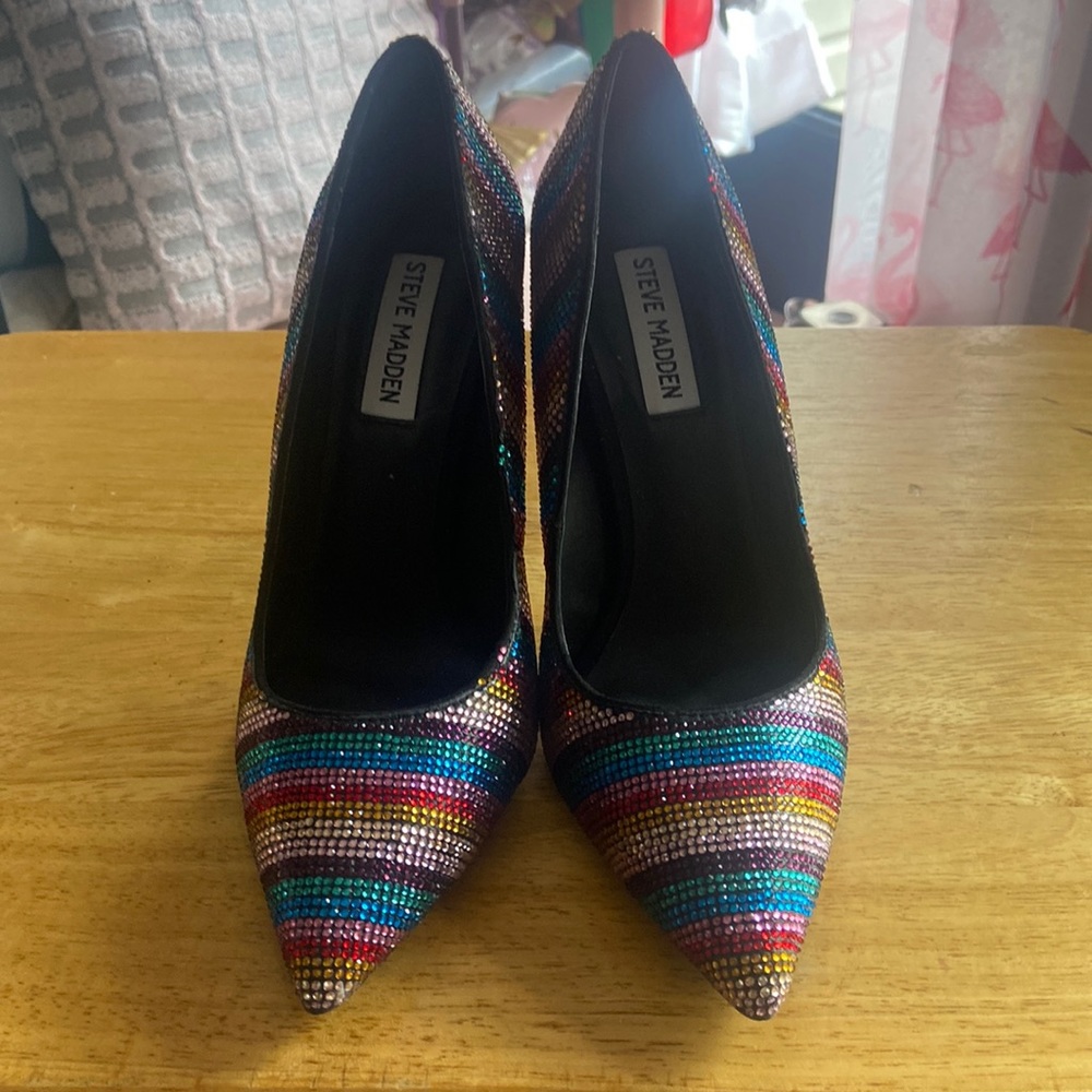 Steve Madden rhinestone pumps.